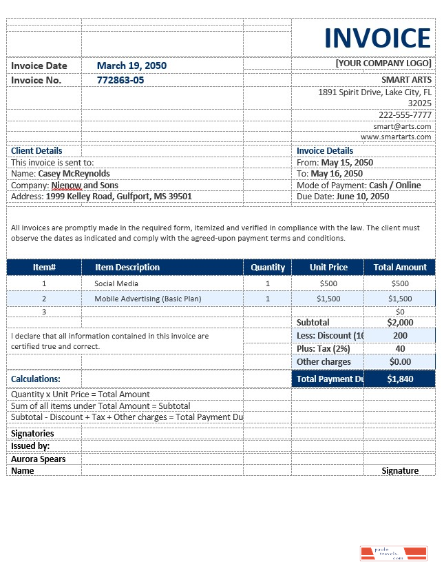 Blank Agency Invoice Template PSD template